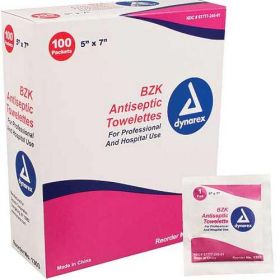 Dynarex BZK Antiseptic Towelettes Box of 100