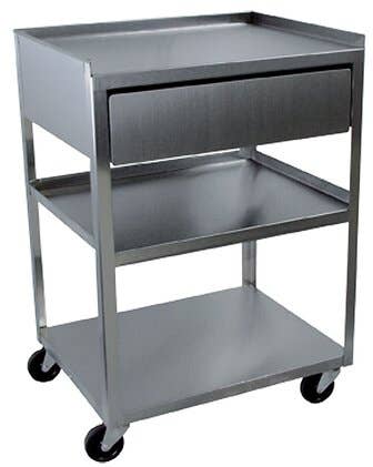 Stainless Steel Rolling Cart- 3 Shelf With Drawer